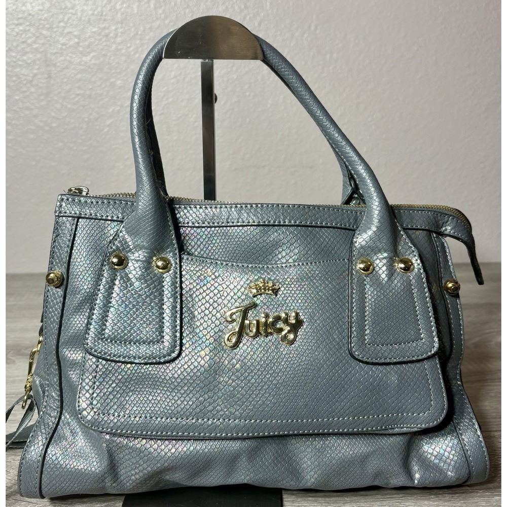 Juicy Iridescent Metallic Faux Snake Purse w/Pink Interior. EUC